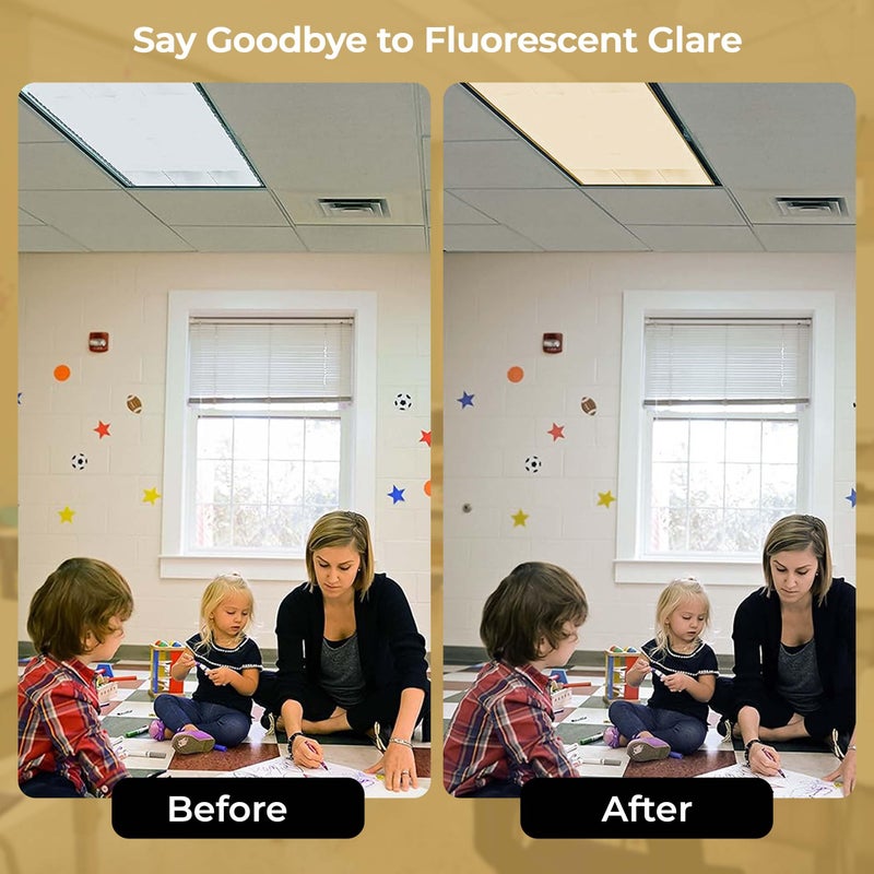 Everyday Educate Fluorescent Light Covers for Ceiling Lights - Flicker & Glare Reducing Filters for Ceiling Lights - Overhead Light Covers - Ceiling Shade Filters for Classroom & Office - 48" x 24", Warm Yellow 4 Pack - Image 3